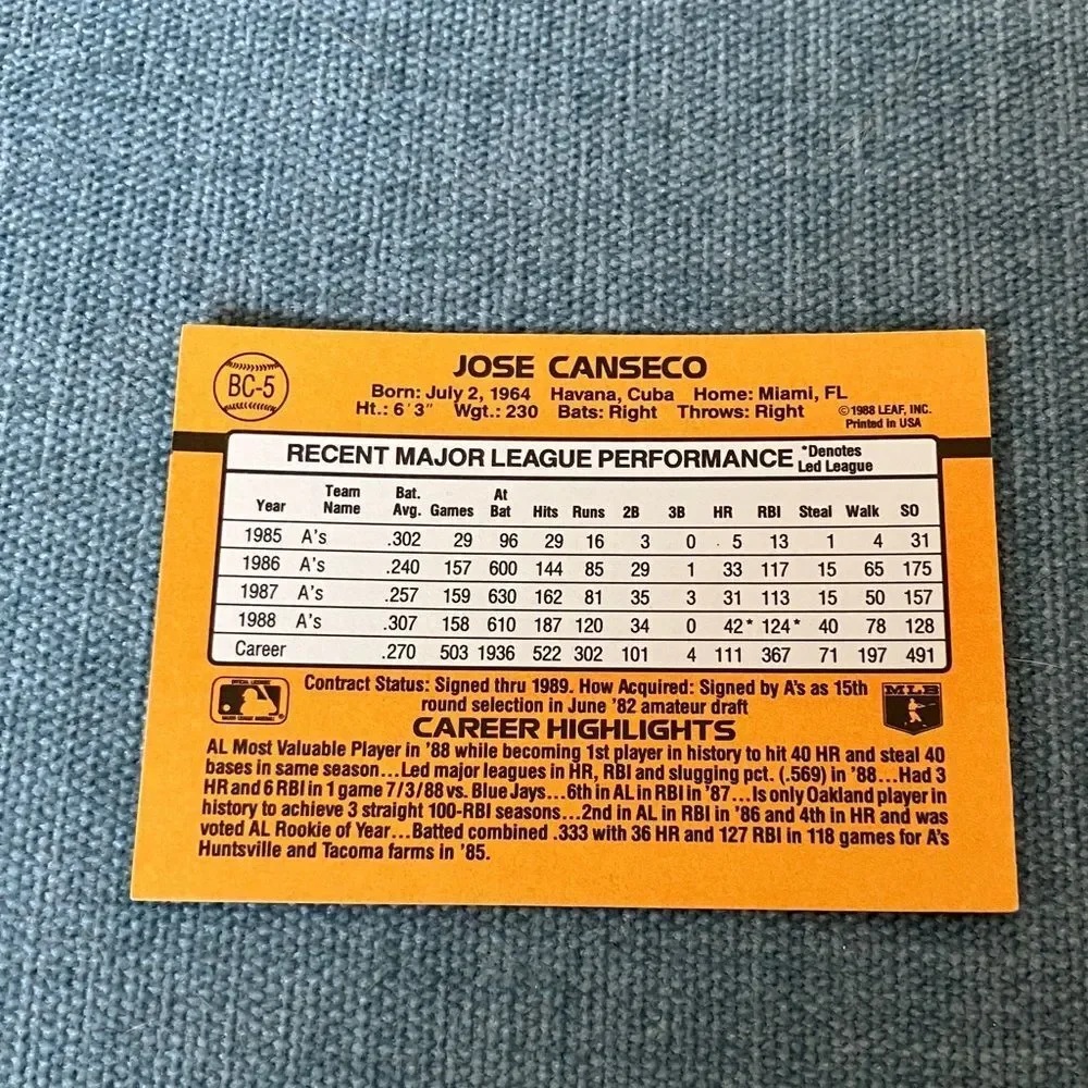 1989 Donruss Oakland A's MVP Baseball Card Trading Card